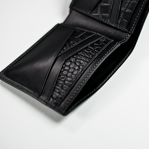 Alligator-Embossed Leather Wallet and Leather Belt