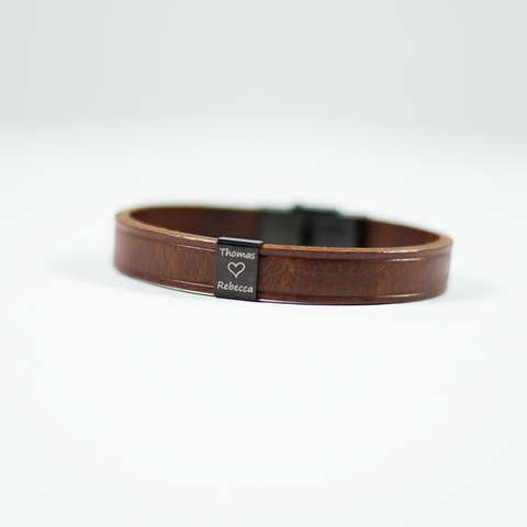 Leather Bracelet | Two Names and Heart